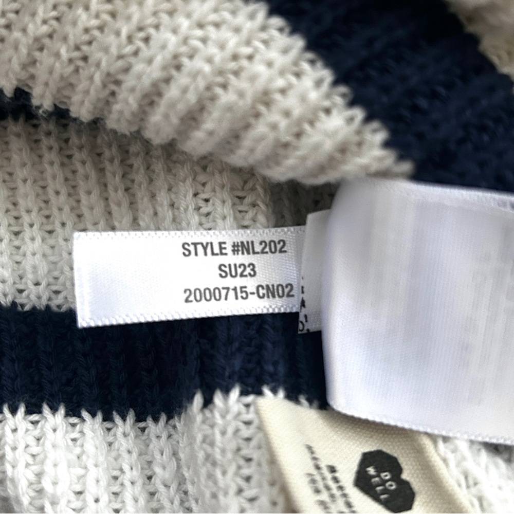 Madewell Striped V-Neck Button Front Cotton Cardigan | Small | Navy & Cream - Picture 14 of 14